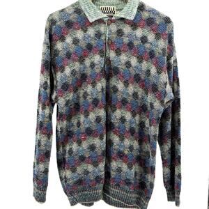 Vintage 90s College by Marcazzani Multi Geometric Textured Polo Sweater
